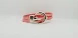Pink leather bracelet with a silver circle-and-hook clasp