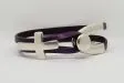 Black leather bracelet with a silver cross and a wishbone clasp