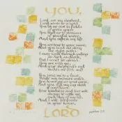 Psalm text in calligraphy framed by small pastel squares, with the word You at the top and Lord at the bottom